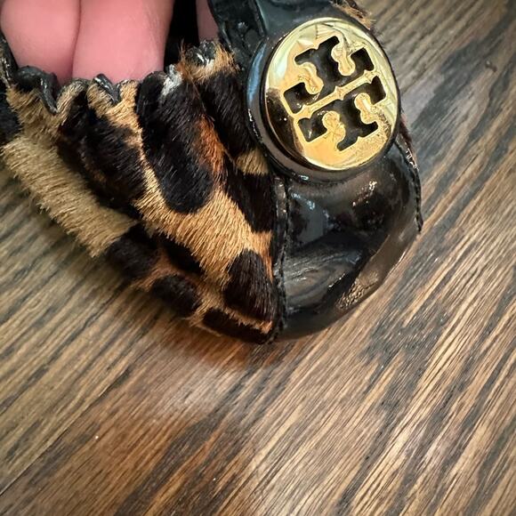 Tory Burch Abbey Leopard Print Calf Hair Patent Cap Toe Ballet Flats Size 7 M - Picture 14 of 15